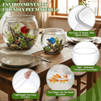Geelin 2 Pcs 1.5 Gallon + 0.8 Gallon Plastic Fish Tank Large Bowl Shatterproof with Crystal Clear Clarity for Terrarium, Flower Vase Centerpiece Gift for Fish Lovers
