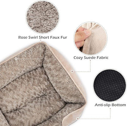 Small Dog Bed for Medium to Large Dogs - Rectangle, Orthopedic, Soft, Calming, Durable Pet Cuddler with Anti-Slip Bottom (20"x19"x6")