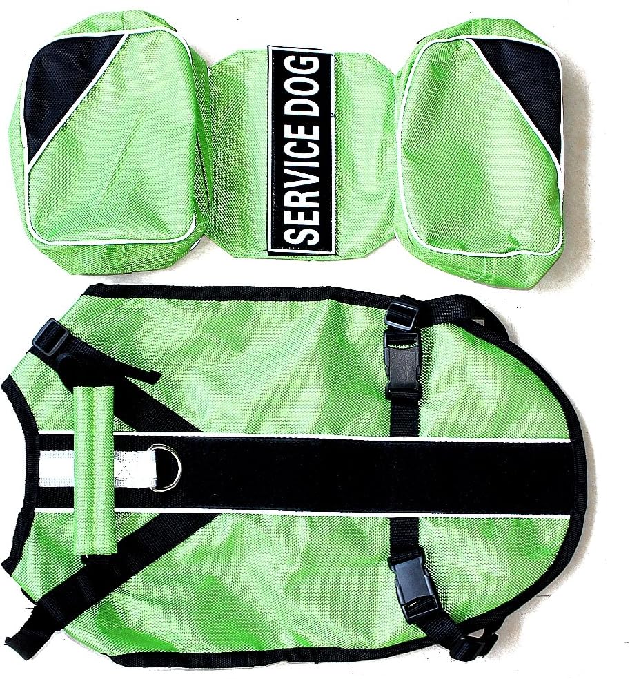Serijoars Dog Vest Harnesses with Saddlebag Backpack for Camping & Travel - Reflective Hound Hiking Backpack Saddle Bag - Lightweight Vest Harness for Medium & Large Dogs (Green, M)