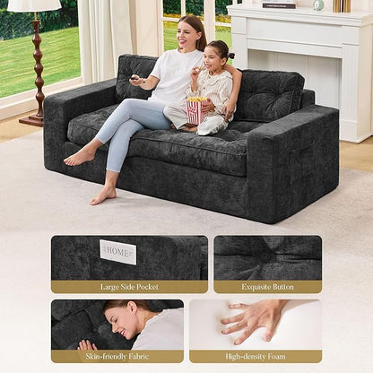 Hobestluk 3-Seater Sofa Boneless Couch with Tufted Button Design 2 in 1 Comfy Cloud Couch Oversized Sofa for Living Room Bedroom Apartment or Office (Grey, 3 Seater)