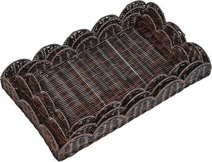 happimess TRY2001B-3SET Parker Southwestern Cottage Resin Scalloped Rectangular Decorative Serving Trays, Dark Brown (Set of 3) for Storage and Decoration in Bathroom, Bedroom, Living Room