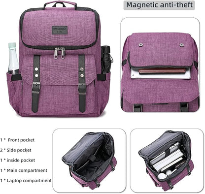 YALUNDISI Vintage Backpack Travel Laptop Backpack with usb Charging Port for Women & Men College Backpack Fits 15.6 Inch Laptop Purple