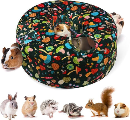 Guinea Pig Hideout & Tunnels Cozy House with Door Curtain Soft Bed for Small Pets/Hamsters/Sugar Gliders/Chinchillas - Blackish Green Mushroom