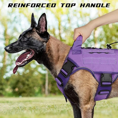 WINGOIN Purple Tactical Dog Harness for Large Dogs,No Pull Dog Harness | with Handle,Adjustable Reflective,Military K9 Style,Big Size Dog Vest,for German Shepherd,for Walking Training Hunting