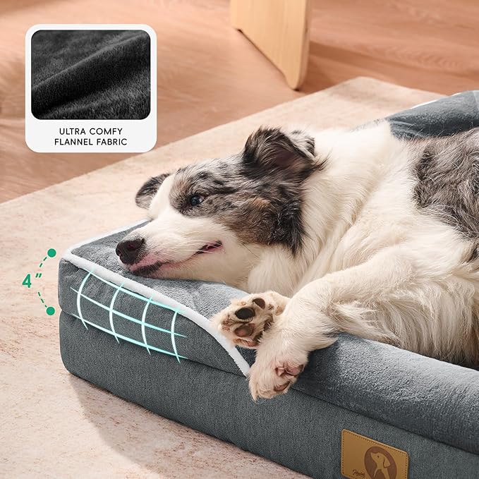 Homemate Dog Bed Extra Large Size Dog: 48"x35" Orthopedic Pet Bed with Toy | Large Dogs Bed with Non-Slip Botton & Removable Washable Cover Cat Bed Sofa XXL Outdoor Crate Pad Couch Dark Grey