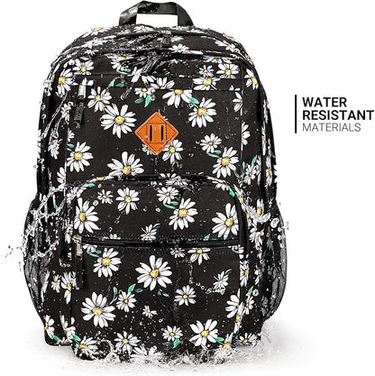 ZORFIN 26L Backpack for College, and Travel: Water Resistant Bookbag - Daisy Black