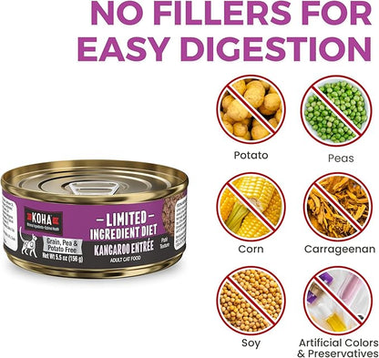 KOHA Limited Ingredient Diet Kangaroo Pate for Cats - Single Meat Cat Food for Sensitive Stomachs - Pate Kangaroo Cat Food with No Fillers, 5.5 oz - Trial Pack (3 Cans)
