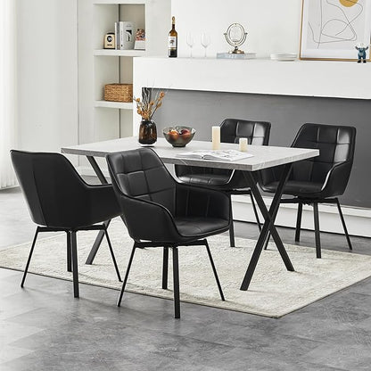 TUKAILAi Swivel Dining Chairs Set of 4, Faux Leather Upholstered Mid Century Accent Chairs with Metal Legs, Rotatable Armchairs for Home Kitchen Restaurant (Black)