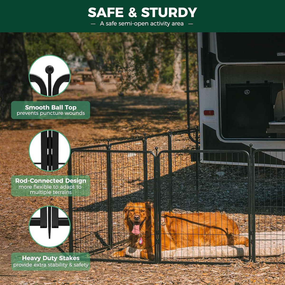 FXW Rollick Unleashed Dog Playpen for Indoor, Yard, RV Camping, 45 inch 8 Panels for Large Dogs│Patented