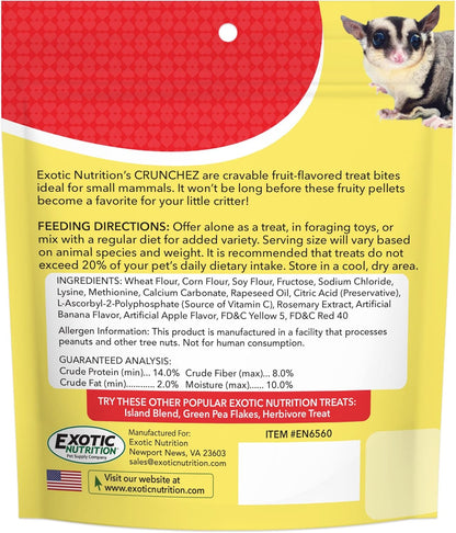 Crunchez Apple and Banana - Crunchy Fruit Flavored Treat Bites - Sugar Gliders, Squirrels, Marmosets, Prairie Dogs, Hamsters, Chinchillas, Exotic Birds, Rabbits, Guinea Pigs, Degus, Small Pets