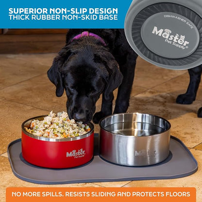 Master Pet Supply Stainless Steel Dog Bowls - 128 oz, Heavy Duty - Graphite, Double Wall Extra-Thick Insulated, Non-Slip Pet Water Bowl for Dogs, Cats & Pets, Anti Rust Metal, Dish Washer Safe