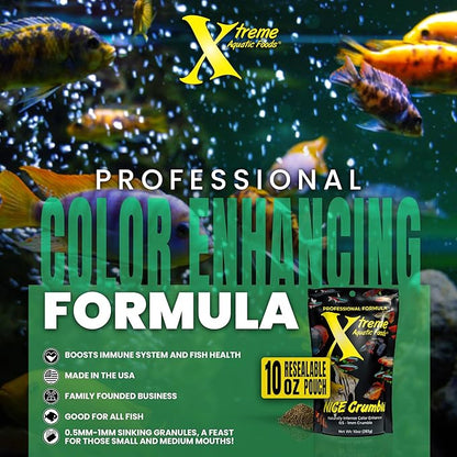 Xtreme Nice Crumbles - Color Enhancer for Small to Medium Fish - Max Protein Formula, Resealable Pouch, Ideal Supplementary Fish Food - USA Farm Grown (10oz)