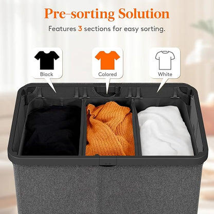 Lifewit 165L Laundry Basket with Lid, Large Laundry Hamper with Plastic Handles and Removable Bag, Foldable Tall Dirty Clothes Hampers for Laundry for Laundry Room, Bedroom, Bathroom, Dorm, Dark Gray