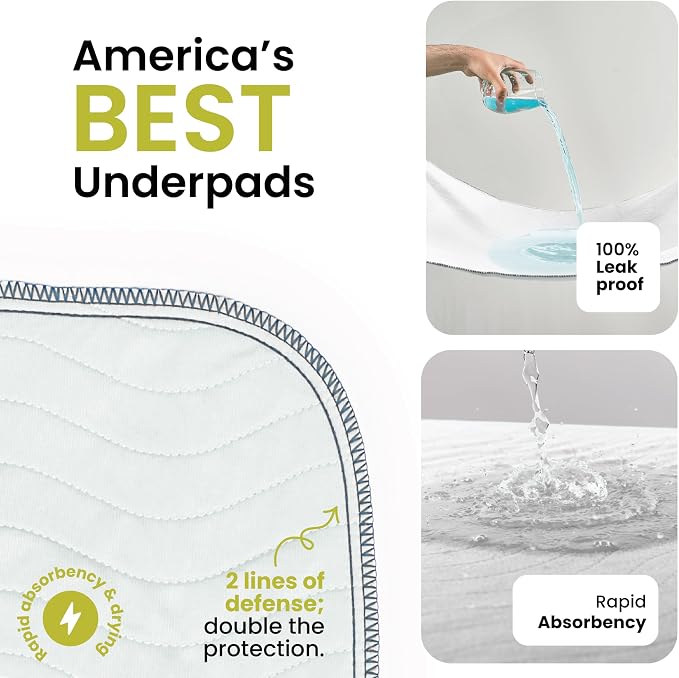 IMPROVIA® Washable Underpads, Heavy Absorbency Reusable Incontinence Pads for Kids, Adults, Elderly, and Pets - Waterproof Protection Floor White & White (4 Pack - 34x36)