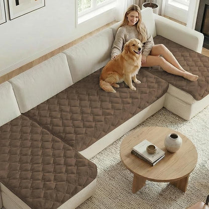 H.VERSAILTEX Chenille Couch Cover for Dogs Washable Soft Fuzzy Chaise Cover Sectional Couch Covers for L Shaped Sofa Both Left/Right Thick Pet Couch Cover Protector Non-Slip(Coco Mocha, 34" x 68")
