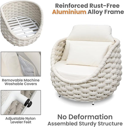 Erotr Metal Backyard Furniture Set: Aluminum Assembled Front Porch 4 Pieces Outdoor Set - Woven Rope Patio Conversation Set Modern - Cushioned Deck Couch Set Garden Sunroom Pool Hotel Resort, Beige
