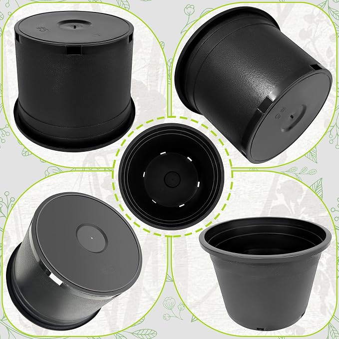 5 Gallon Nursery Pots Plastic Container Injection Molded Pot for Plants Flexible with Drainage Holes Suitable for Plants Soil Growers or Hydroponics Black 10 Pcs