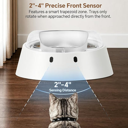 RFID Automatic Cat Feeder for Multi-Pet Households, Selective Microchip Pet Feeder with 3 Stainless Bowls (1 Public, 2 Hidden), Prevents Food Stealing, Special Diet Dispenser, Dual Power