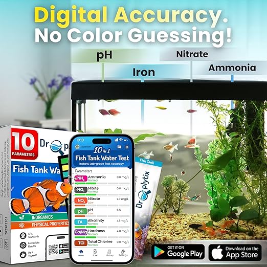 Digital Aquarium Water Test Kit, App-Enabled 10-in-1 Freshwater & Saltwater