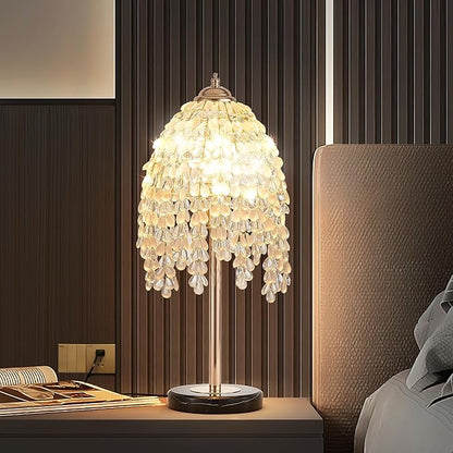 Vintage Style Floor Standing Lamp, Waterfall Design with Grape-Shaped Tall Gold Pole Light, Modern Dimmable Crystals Standing Lamps (Table Lamp-Gold+Iron-7)