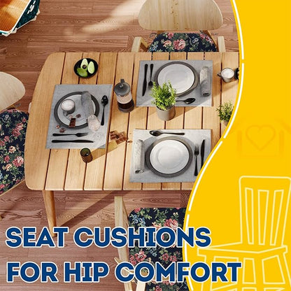 AAAAAcessories D-Shaped Chair Cushions, 2" Thick Dining Chair Pads with Ties and Removable, Machine-Washable Cover, 17" x 16", Set of 2, Night-Blooming Blossoms