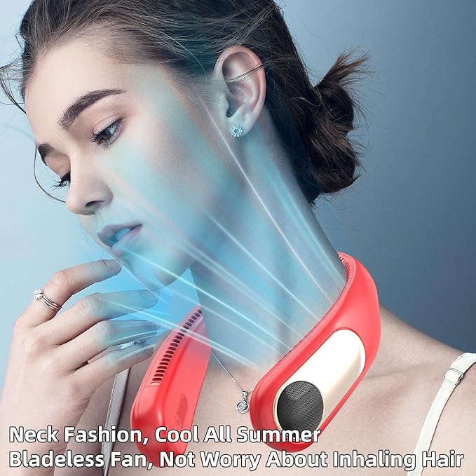 Portable Neck Fan, Personal Wearable Bladeless Fan, LED Display, 6000mAh USB