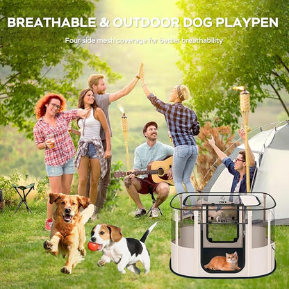 XRG Foldable Dog Playpen with Pad,Indoor Cat Kennel M(31.5"x23.6"x21.7") | Portable Dog Crates with Upgrade Breathable Mesh，Sturdy Cat cage Indoor & Outdoor for Rabbit or Small Animals，Beige