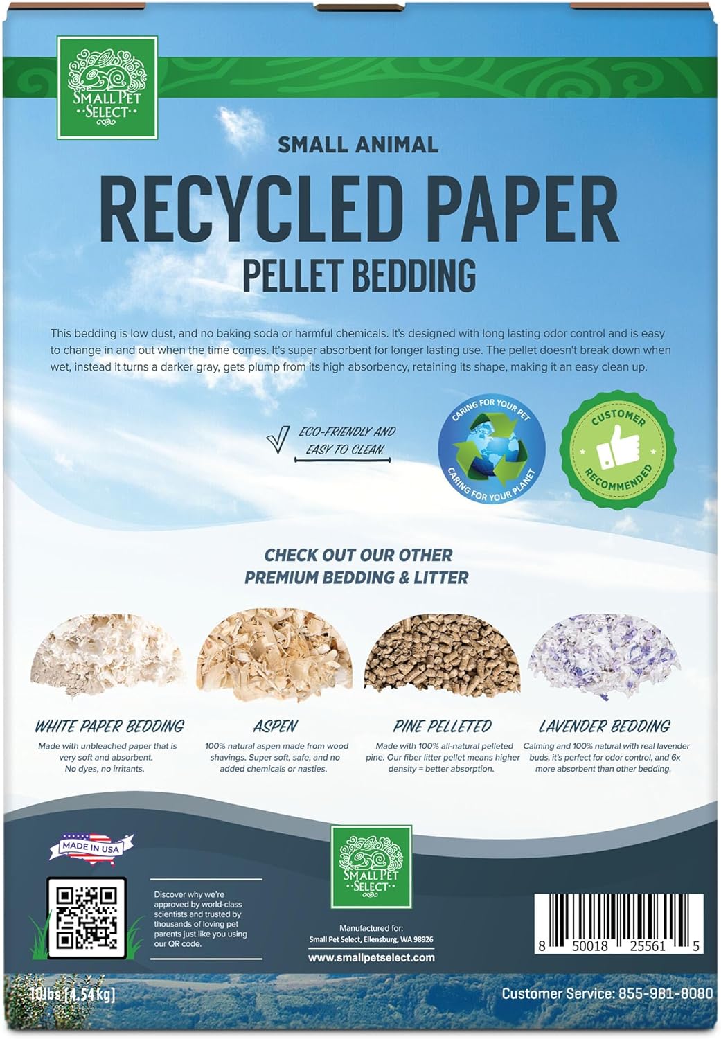 Small Pet Select Recycled Paper Pellet Bedding, Litter for Rabbit, Guinea Pig, Hamster, Bunny and Other Small Animals, 10lb