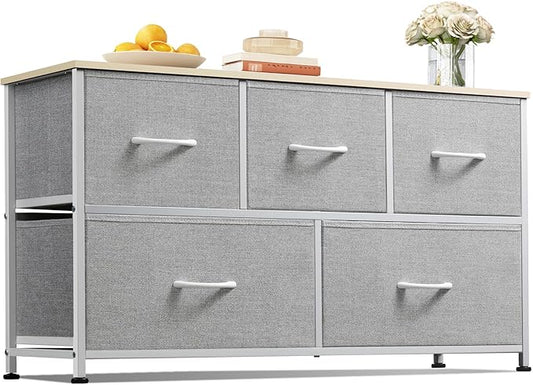 WLIVE Dresser for Bedroom with 5 Drawers, Wide Chest of Drawers, Fabric Dresser