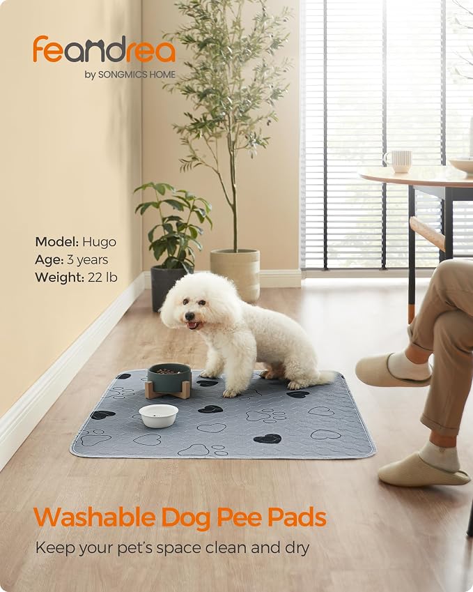 Feandrea Washable Dog Pee Pads, 2 Pack, Reusable Dog Pads, 36 x 34 Inches, M, Waterproof Pet Training Pads, Leakproof, Non-Slip, Super Absorbent, Gray UPTD034G01