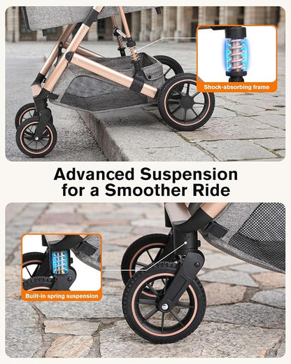 Pet Stroller with Detachable Carrier, Shock-Absorbing & Foldable | Dog & Cat Stroller for Small/Medium Pets, Convertible Car Seat, 4-Wheel Smooth Ride, Travel Carrier