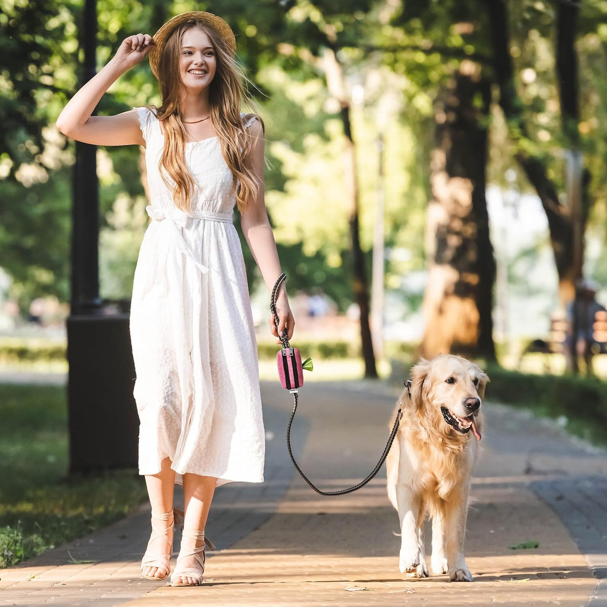 Dog Poop Bag Holder for Leashes - Dog Poop Bag Dispenser and Treat Holder with 2 Waterproof Pouches for Pet Waste Bags and Walking Accessories + 1 Free Roll - Leashrr 2.0 (Teal)