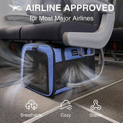 Cat Carrier, Soft Sided Airline Approved Dog Carrier for Small Dogs & Cats | Breathable Mesh Windows, Adjustable Shoulder Strap, Foldable Portable Design, Ideal for Car Rides & Vet Visits