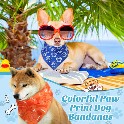 100 Pieces Paw Print Dog Bandanas Bulk Paw Bandanas for Dogs Soft Bibs Adjustable Triangle Doggie Scarves for Small Medium Large Pets Party Costume