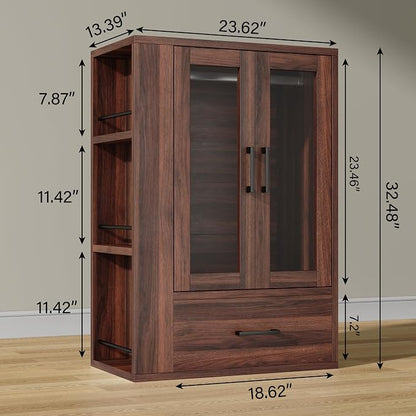 kepptory Pet Wardrobe Closet with LED Light, Side Storage Shelves & Drawer, Walnut Pet Clothes Organizer Cabinet with Hanging Rod, Multi-Functional Pet Closet for Dogs & Cats Clothing, Toys | Walnut Pet Clothes Organizer Cabinet with Hanging Rod, Multi...