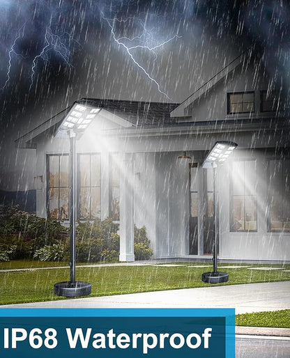 JAYNLT 6000W Solar Street Lights Outdoor with 78" Tall Pole, 3000K/4000K/6500K 400000LM Solar Floor Lamps Dusk to Dawn, IP68 Waterproof Solar Pole Lights with Motion Sensor for Yard, Patio, Camping