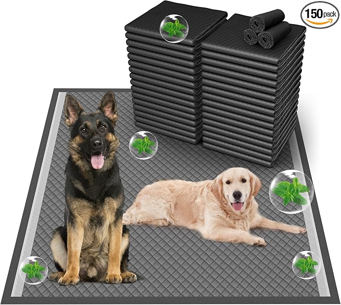 Boscute Odor-Control Super Absorbency Charcoal Puppy Pads, XXL 30"x36" Leak-Proof Pet Training Pee Pads with Adhesive Sticky Tape, Disposable Potty Pads for Dogs Cats Macaw, Black