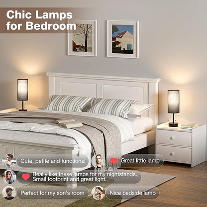 Black Bedside Lamps for Bedroom Set of 2 - Nightstand Table Lamp with USB Charging Port, Pull Chain Night Stand Light, Side Table Desk Reading Lamp for Living Room/Dorm/Bathroom/Kitchen