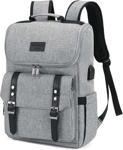 YALUNDISI Vintage Backpack Travel Laptop Backpack with usb Charging Port for Women & Men College Backpack Fits 15.6 Inch Laptop Grey Brown