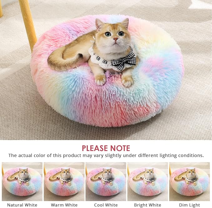 JOLLYVOGUE Dog & Cat Bed, Calming Anti-Anxiety Pet Bed for Small Dogs, Fluffy Donut Cushion for Small and Medium Pets (20")