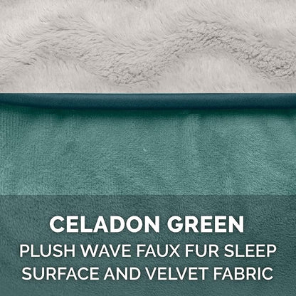 Furhaven Orthopedic Dog Bed for Medium/Small Dogs w/ Removable Bolsters & Washable Cover, For Dogs Up to 35 lbs - Plush & Velvet Waves Perfect Comfort Sofa - Celadon Green, Medium