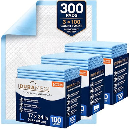 Chucks Disposable Underpads 17x24 300 Count Bed Pads Incontinence Chux Pads | Moderate Absorbency, Waterproof Leakproof, Mattress & Furniture Protection, Adults & Elderly, Puppy Training Pads, Chairs
