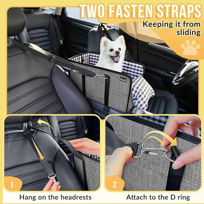 SlowTon Console Dog Car Seat, Dog Booster Seat for Small Dogs Under 11lbs | Portable, Sadety Features for Anti-Collapse , Hard Bootm for Excellent Support, with Washable Cushion Built in Safety Belt