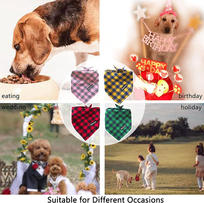 Adjustable Plaid Dog Bandanas,1PC Soft Washable Cotton Triangle Bib Kerchief Scarfs for Small Medium Large Dogs and Cats(Square Yellow, Small)