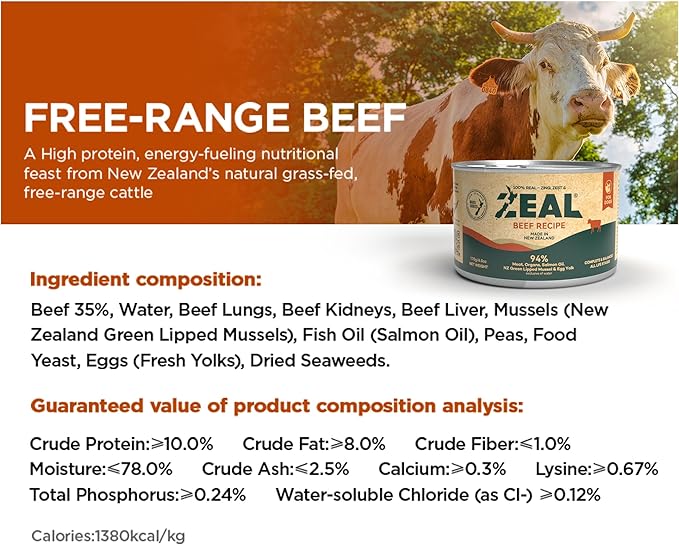 ZEAL New Zealand Wet Dog Food – High Protein, Pure Nutrition, Natural Superfoods, Grain-Free with Superfoods (Beef, 13.76oz Can 12-Pack)