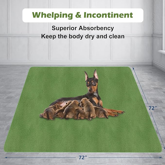 INVENHO Washable Pee Pads for Dogs 72"x72" Reusable Dog Pads Extra Large Upgrade Non-Slip Dog Pee Pads Heavy Absorbency Puppy Pee Pads Quick Dry Whelping Pads/Waterproof Puppy Training Pad