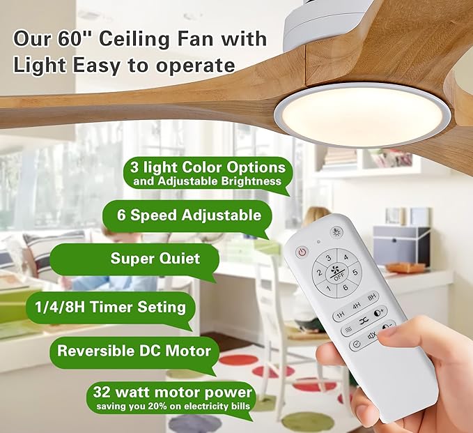Gaizw Ceiling Fans with Lights and Remote Control, 60 Inch Ceiling Fan with