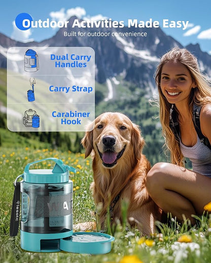 lesotc Portable Dog Water Bowl Dispenser - 77oz Travel Water Bottle with Pop-Out Drinking Bowl, No-Spill Design for Camping, Hiking & Car Rides - Keep Your Dog Hydrated Anywhere, LightBlue