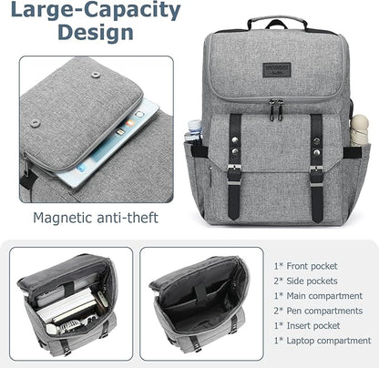 YALUNDISI Vintage Backpack Travel Laptop Backpack with usb Charging Port for Women & Men College Backpack Fits 15.6 Inch Laptop Grey Brown