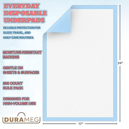 Chucks Disposable Underpads 17x24 300 Count Bed Pads Incontinence Chux Pads | Moderate Absorbency, Waterproof Leakproof, Mattress & Furniture Protection, Adults & Elderly, Puppy Training Pads, Chairs